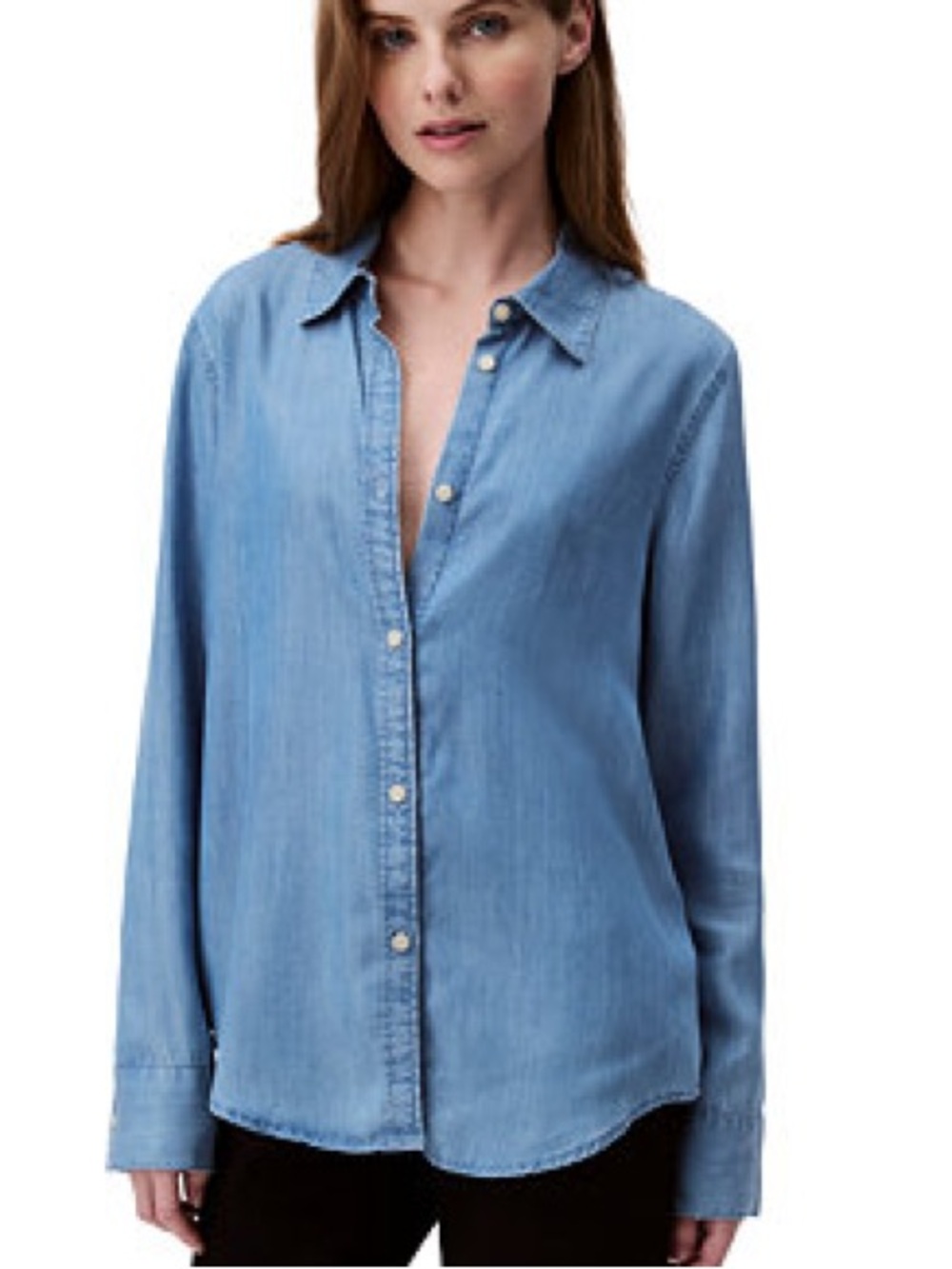 Alison Andrews Lyocell Denim Chambray Effect Blue Button-Up Shirt M-L Minimalist